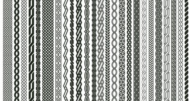 Celtic braids patterns. Braided Irish pattern seamless borders, knotted braid ornaments isolated vector illustration set. Woven celtic braids elements