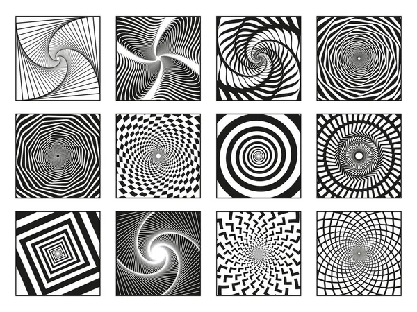 Hipnotyczne spirale. Spirale hipnotyzujące ruch wirowy, obracające się elementy spiralne, zestaw ilustracji wektorowych. Abstrakcyjne spirale hipnotyczne — Wektor stockowy