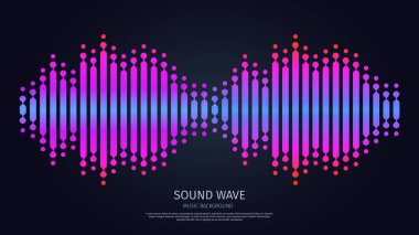 Ses dalgası dengeleyici. Müzik dijital dalga biçimi teknoloji arka planı. Elektronik mor ışık enerjik titreşim