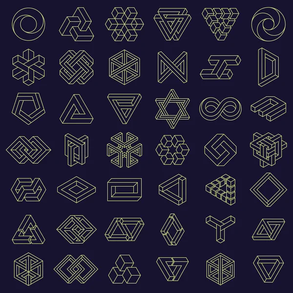 Οπτική ψευδαίσθηση αδύνατα σχήματα. Γεωμετρικές μορφές παράδοξου τετραγώνου και τριγώνου, οπτικές ψευδαισθήσεις διαμορφώνουν διανυσματικές απεικονίσεις. Αδύνατα σχήματα — Διανυσματικό Αρχείο