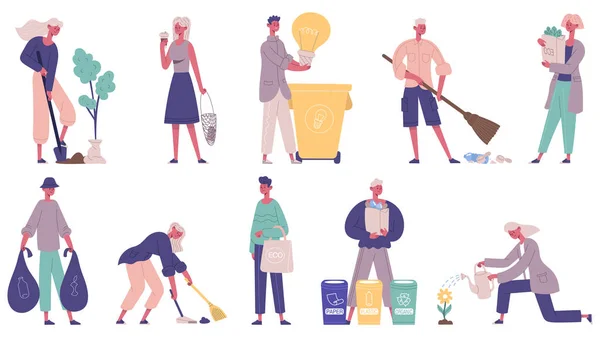 环保、零浪费、环保志愿者.人们收集垃圾,整理垃圾载体图集.环境保护人员 — 图库矢量图片