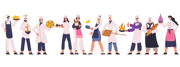 Chefs de restaurant professionnels, cuisiniers et sous-chefs personnages. Chef culinaire, sous-chef, équipe boulangère, restaurateurs vecteur Illustration. Personnages de chef de l'industrie alimentaire — Image vectorielle