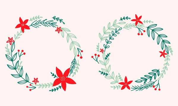Noel çelengi, Poinsettia ve çam ağacı. Tatil çerçevesi.