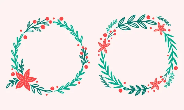 Noel çelengi, Poinsettia ve çam ağacı. Tatil çerçevesi.