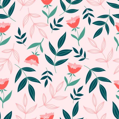 Yeşil yapraklı botanik desenli. Yapraklar ve çiçek duvar kağıtları. Çiçek arkaplanı.