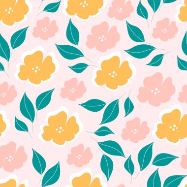 Yeşil yapraklı botanik desenli. Yapraklar ve çiçek duvar kağıtları. Çiçek arkaplanı.