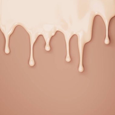 3 boyutlu bej fondöten. Sıvı doku, kremsi temel atma. Makyaj, kozmetik sıçrama, fotokopi alanı olan bir afiş için yakın çekim. Ürün veya metin için 3B özet kahverengi arkaplan.