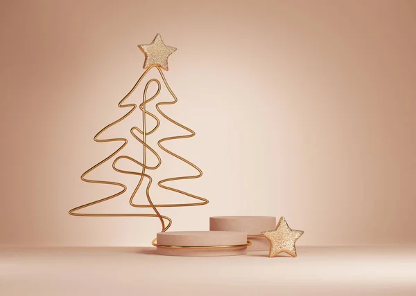 Fundo Natal Pódio Bege Conjunto Exibição Com Brilho Dourado Arte — Fotografia de Stock