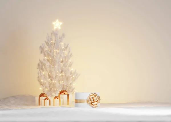 Podium Display Kerst Achtergrond Voor Schoonheid Cosmetische Product Presentatie Witte Rechtenvrije Stockfoto's