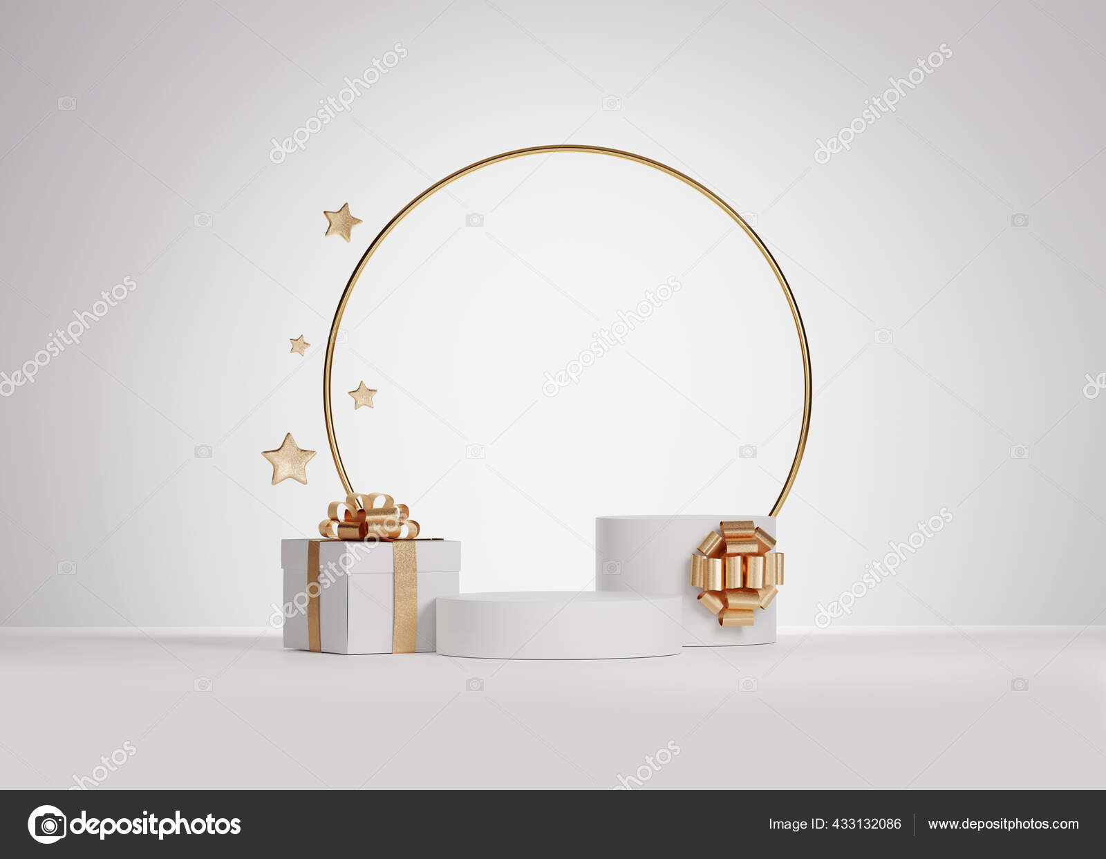 White Gift Box With Rose Gold Ribbon With Metallic Christmas Ball Ornaments  On Pastel White Background 3d Rendering Stock Photo - Download Image Now -  iStock