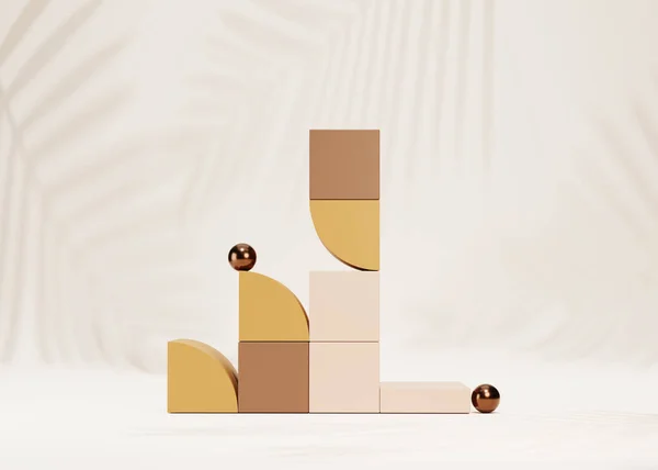 Sfondo Display Beige Pastello Marrone Mostrano Forme Geometriche Impostate Foglia — Foto Stock