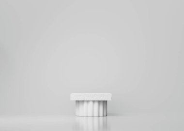 Beyaz arka planda 3D taş kürsü sütun kaidesi. Güzellik ürünleri için gri ekran, kozmetik promosyon. Doğal kaya, taş. Minimal stüdyo sahnesi. Kopyalama alanı ile soyut 3d oluşturma. Sütun Duruşu