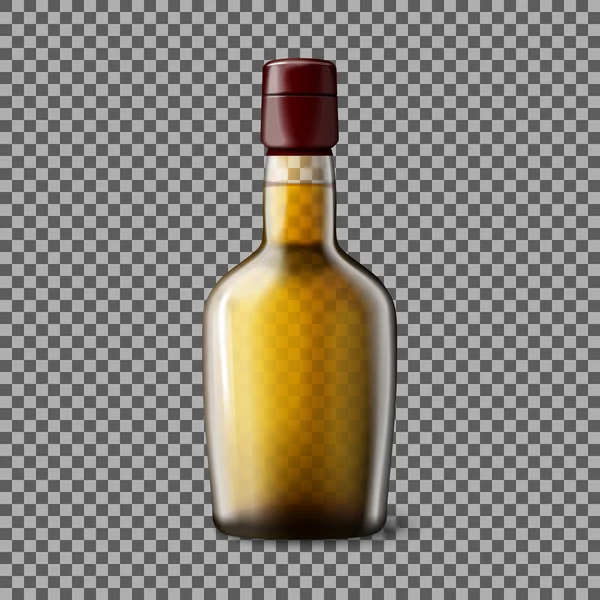 Transparent realistic Vector bottle with smokey Scotch Whiskey and ice isolated. — Stock Vector