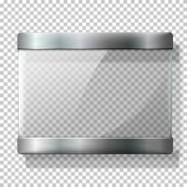 Transparent vektor glasplatta med metall hållare, för ditt tecken, på wplaid bakgrund. — Stock vektor