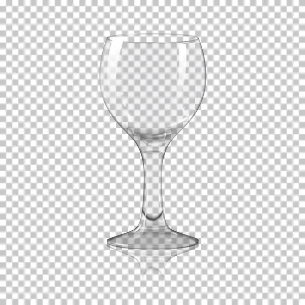 Blank tall transparent photo realistic isolated wine glass with reflection, for branding and your design. On plaid background. Vector — Stock Vector