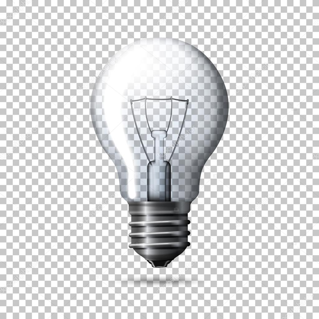 Transparent realistic light bulb isolated on plaid background.