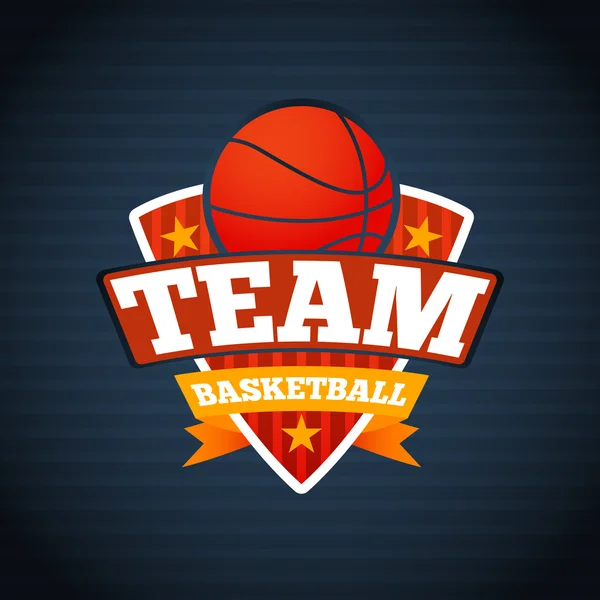Modelo de logotipo da equipe de basquete, com estrelas de bola e fitas. Vetor —  Vetores de Stock