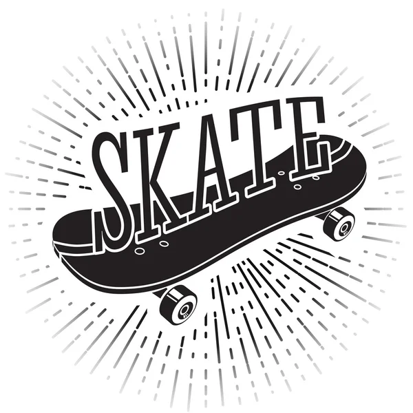 Assine com a palavra Skate montando nele. Para tatuagens, sinais, logotipos etc. Vetor — Vetor de Stock