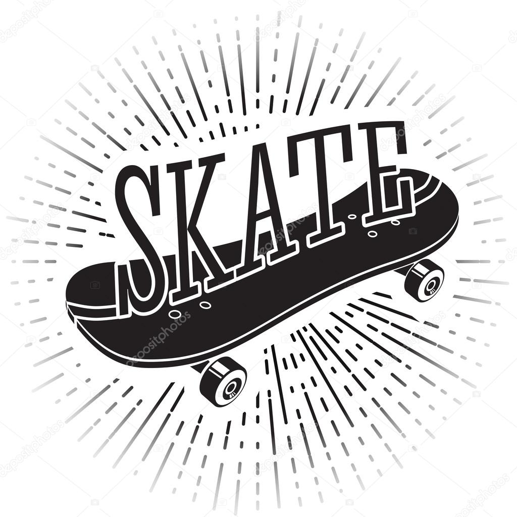 Skate sign with word Skate riding on it. With shine on background. For tattoos, signs, logos etc. Vector illustration