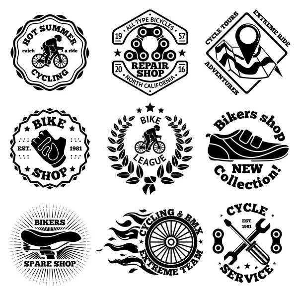Juego de vectores de bicicletas de etiquetas, insignias, logotipos, etc. . — Vector de stock