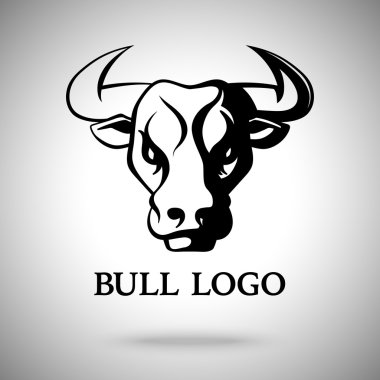 Vektör logo, amblem, siyah ve beyaz boğa kafa ile etiket şablon