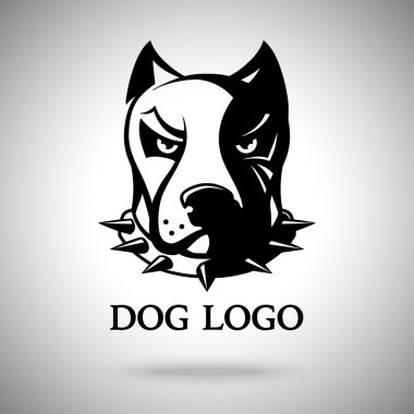 Vektör karanlık dog Head'a çivili yaka, logo, rozet, etiket vb için şablon içinde.