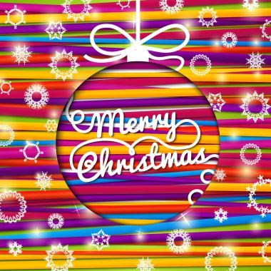 Neşeli Noel tebrik kartı kar taneleri ile kağıt üzerinde parlak dantel bohça yapılmıştır. İle parlayan kamaşma.