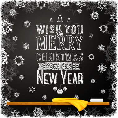 Wish you a merry christmas and happy new year message, written on the school chalkboard.