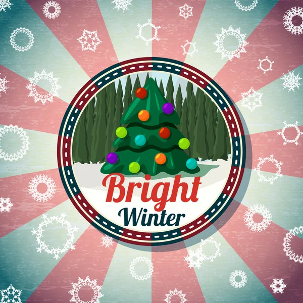 Badge met leuke kerst, Nieuwjaar boom, pine forest, en -Bright Winter - wensen. — Stockvector