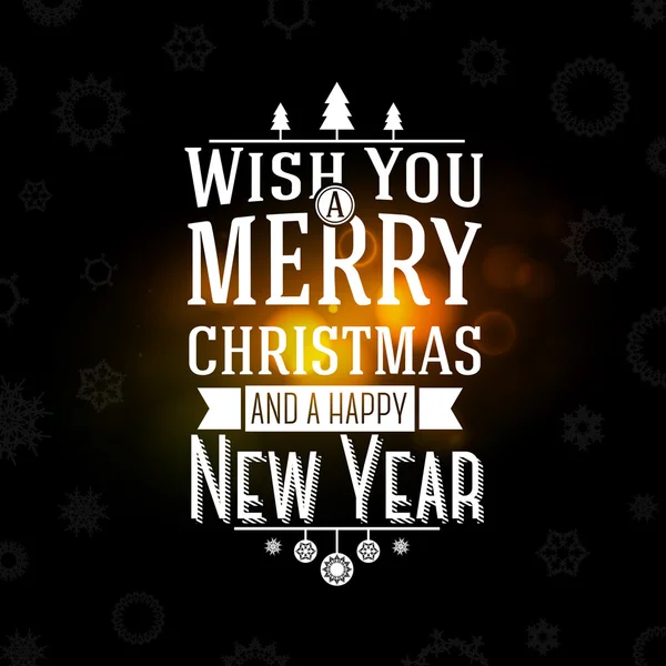 สุขสันต์วันคริสต์มาสและ สุขสันต์วันปีใหม่ การพิมพ์สไตล์วินเทจ พื้นหลังโบเก้เบลอ สีส้มส่องแสง . — ภาพเวกเตอร์สต็อก