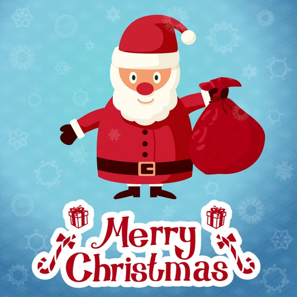 Merry Christmas wenskaart - Santa Claus permanent met zak van presenteert. Vector. — Stockvector