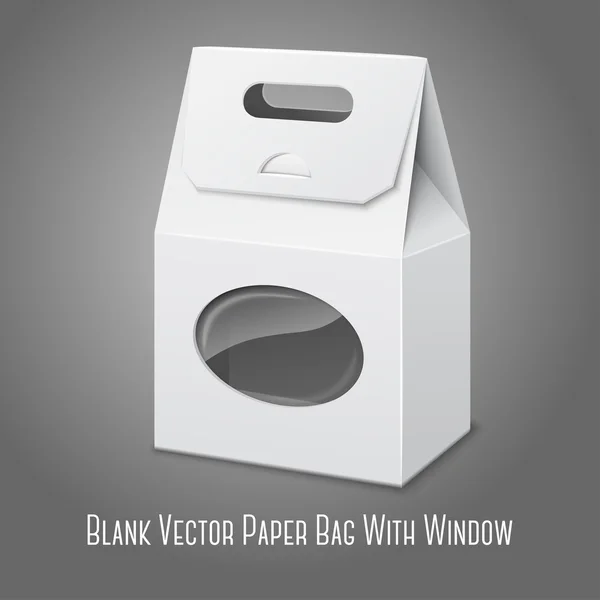 Bolso de embalaje de papel realista blanco en blanco con asa y ventana transparente . — Vector de stock