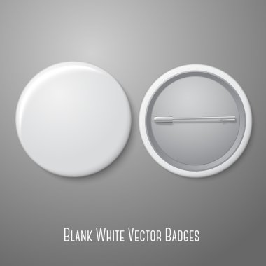 Blank vector white badge. Both sides - face and back. clipart