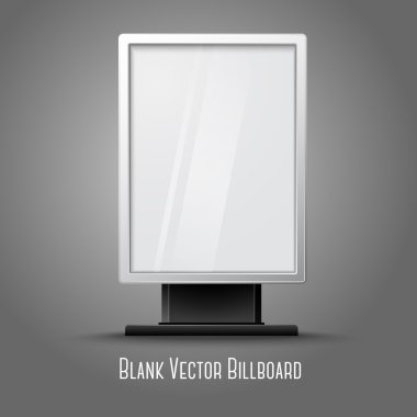 Boş beyaz dikey Pano tasarım ve gri arka plan üzerinde izole cam altında markalaşma için yer ile. vektör