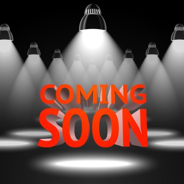 Sahne spot ışık projektörler ile kırmızı yıldırım-Coming Soon-mesaj