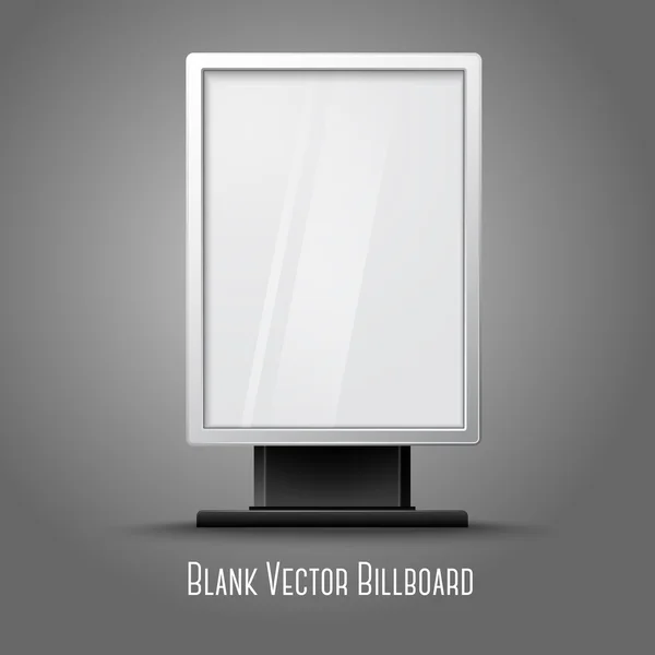 Blank white vertical billboard with place for your design and branding under the glass, isolated on grey background. Vector — Stock Vector