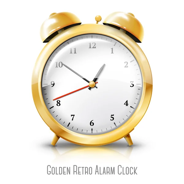 Golden alarm clock isolated on white background. Vector — Stock Vector