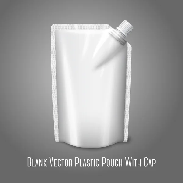 Bolsa de plástico realista blanca en blanco con tapa, aislada sobre fondo gris. Vector — Vector de stock