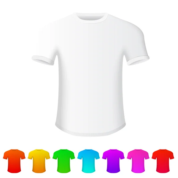 Isolated t-shirt on white background, with set of all rainbow colors. Vector — Stock Vector