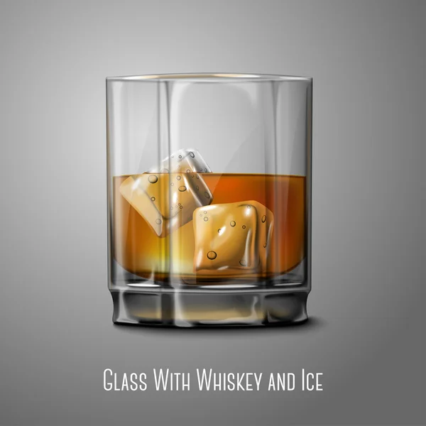 Vidrio vectorial realista con whisky escocés ahumado y aislado de hielo. Transparente - para cada fondo . — Archivo Imágenes Vectoriales