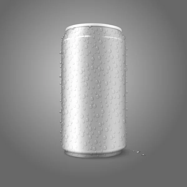 Blank vector aluminium can with condensated water drops on it. — Stock Vector