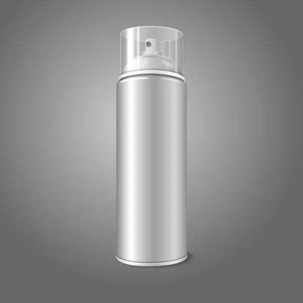Blank vector aerosol spray metal 3D bottle can with transparent cap. For paint, graffiti, deodorant, foam, cosmetics etc. — Stock Vector