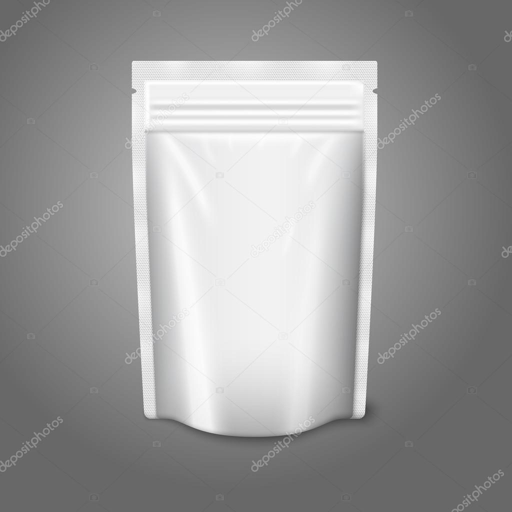 Blank white realistic plastic pouch with zipper. Vector