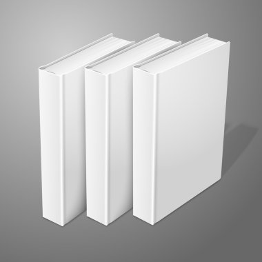 realistische drie permanent witte lege hardback boeken. geïsoleerd op achtergrond voor ontwerp en branding. vectorBeyaz ayakta gerçekçi üç ciltli kitaplar boş. Tasarım ve marka için arka plan olarak izole. vektör