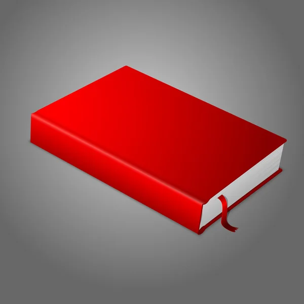 Ρεαλιστική κόκκινο κενό βιβλίο με σκληρό εξώφυλλο με σελιδοδείκτη. — Διανυσματικό Αρχείο