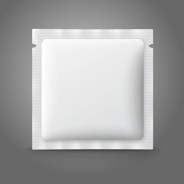 Bolsita de plástico blanco en blanco para medicina, condones, drogas, café, azúcar, sal, especias. Vector — Vector de stock