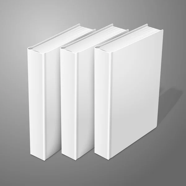 Trois livres à couverture rigide blancs et réalistes. Isolé sur fond pour le design et l'image de marque. Vecteur — Image vectorielle