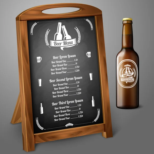 Modelo de cardápio em chalkboard - para cerveja e álcool. Vetor — Vetor de Stock