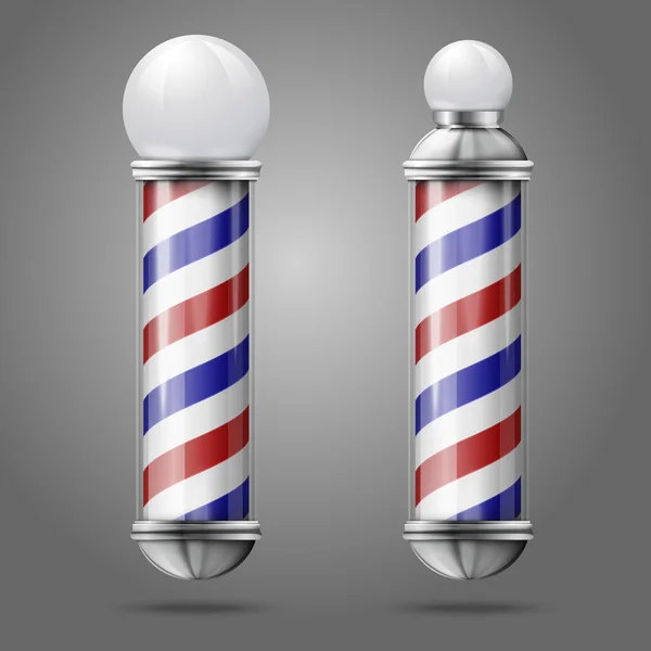 Two different old fashioned vintage silver glass barber shop poles with red, blue and white stripes. — Stock Vector