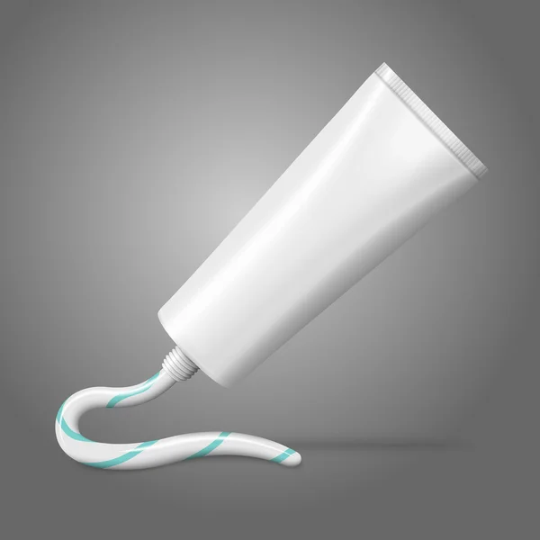 Lege witte realistische buis met uit het - geperst plakken, crème, zalf, tandpasta, lotion, cosmetica, geneeskunde crème enz. — Stockvector